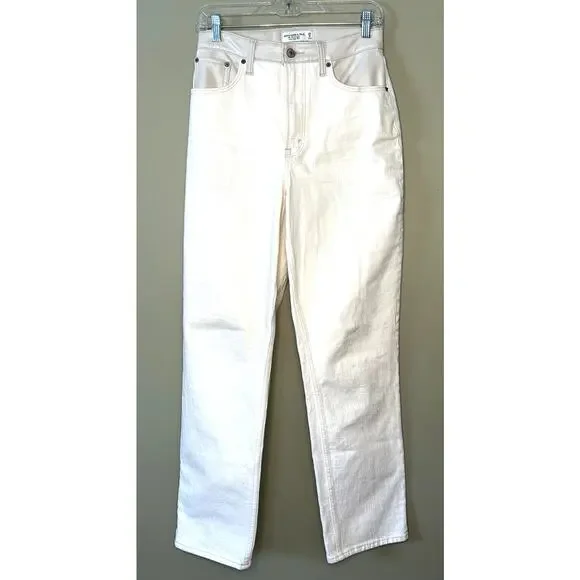 Abercrombie A & F The 90's Straight Ultra High Rise Cream Jeans Curve Love 28/6 - Picture 2 of 11